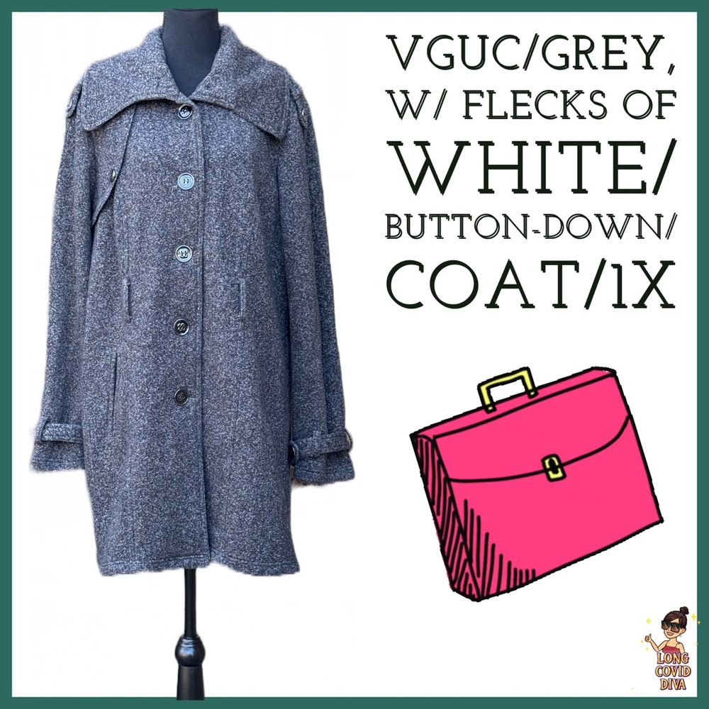 🕵🏻‍♀️VGUC/Dark Grey, w/ Flecks of White/Button-Down/Trench Coat/1X